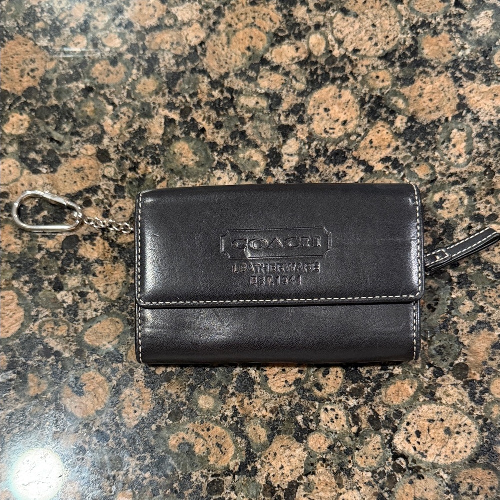 Coach Black Leather Key Case with Wrist Strap